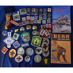 Collection of Boy Cub Webelo Scout Lot of Merit Badges Belt Loops Books VINTAGE